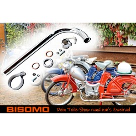 Manifold Length 400 mm Diameter 28 mm Chrome-Plated for Simson SR1 SR2 with Short Exhaust + 12-Piece Mounting Set Manifold Nut Set Clamp