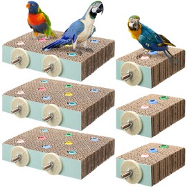 Nuanchu 6 Pcs Stand Toy Parrot Cardboard Platform Paw Grinding Stand Parrot Cage Playground with Colorful Beads Bird Chew Toys for Macaws Sparrows Parakeet Cockatiel Lovebird