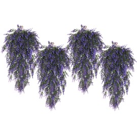 SJL Hanging Flowers Fake Hanging Plants Artificial Greenery UV Resistant Artificial Outdoor Plants Lavender Flower Faux Vines Fake Ivy Greenery for Bathroom Home Wall Bedroom Office Decor (Purple)