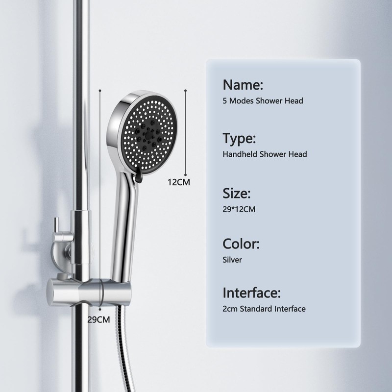 Netinpeater Universal Shower Head, Hand Shower with 5 Jet Types,