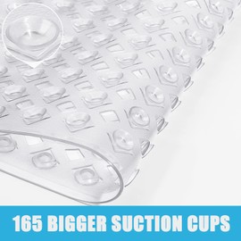 Square Shower Mat Non Slip: 21 x 21 inches Shower Anti Slip Mats for Walk-in Shower - Washable PVC Shower Stall Mat with Suction Cups and Drain Holes for Seniors Bathroom (Transparent)