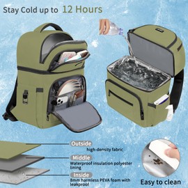 Cooler Backpack,Insulated Backpack Cooler Leakproof Double Deck Cooler Bag for Men Women RFID Lunch Backpack