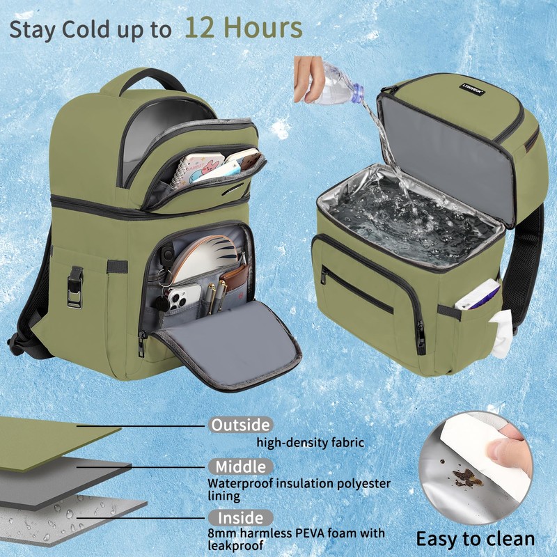 Cooler Backpack,Insulated Backpack Cooler Leakproof Double Deck Cooler Bag for