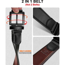 KEMISANT Men Reversible Belt-Leather Belt for Men Dress Casual Jeans 1 3/8",One Reverse For 2 Sides(Black/Retro Red Brown,38"-40" Waist Adjustable)