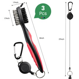 3 Pack Golf Club Brush and Club Groove Cleaner with Retractable Zip-line and Aluminum Carabiner Cleaning Tools , Golf Accessories, Golf Gifts for Men , Golf Ball Cleaner, Easily Attaches to Golf Bag