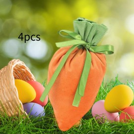 SM SunniMix 4 Pieces Easter Carrot Candy Gift Bags Treat Bags Wrapping Decor Decorative Pouch Carrot Shaped Ornament for Wedding New Year, without Bunny Ears