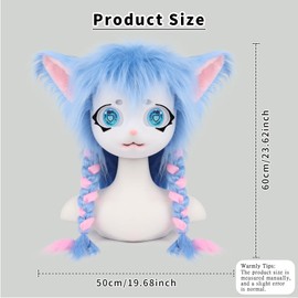 JUNBOON Adult Doll Fursuit Head Mask Plush Animal Costume Headgear Furry Cosplay Headwear Accessories