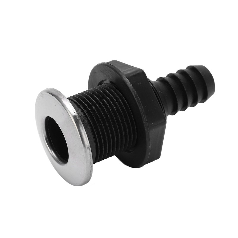 Boat 3/4in Through Hull Scupper Drain Straight Black with Stainless