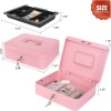 Unbranded Pink Cash Box with Lock and Money Tray Metal
