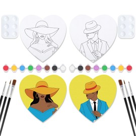VOCHIC 2 Pack Paint and Sip Kit for Adult Paint Party Kit, Heart-Shaped Pre Drawn Canvas Painting Date Night Game Elegant Ladies Gentlemen Couple Art Set, Valentine's Day Gift (7.87x 7.87 in)