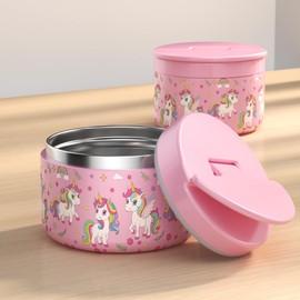 Misonea 12oz Soup Thermo for Hot Food Kids Vacuum Insulated Food Jar Twist-Free Soup Thermo for Hot Food Kids Leakproof Stainless Steel Wide Mouth Lunch Container, Pink Unicorn