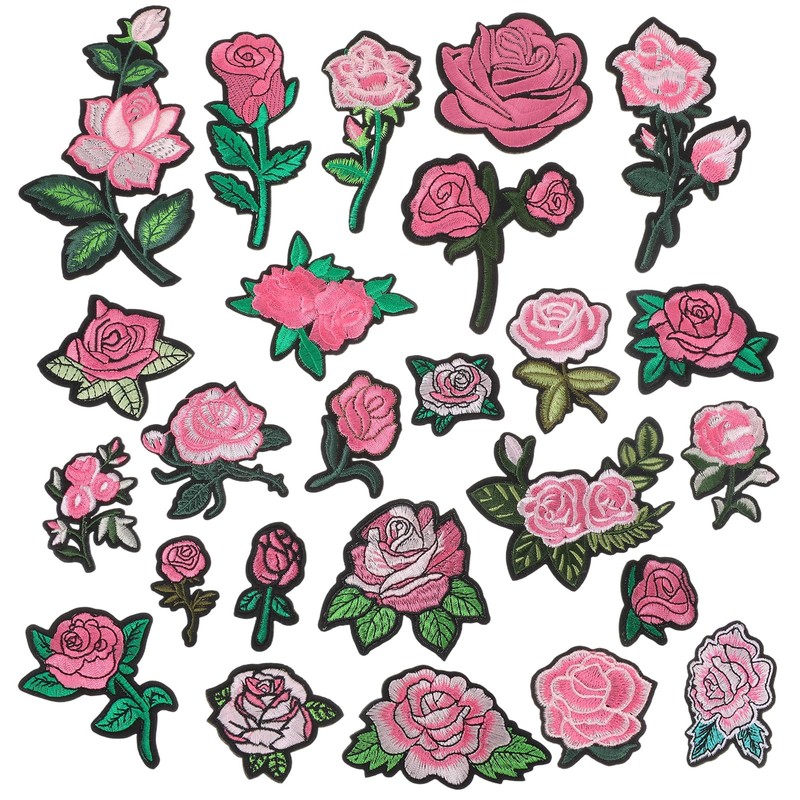 Elegapermab 25 Pcs Pink Iron on Patches, Rose Patches Iron
