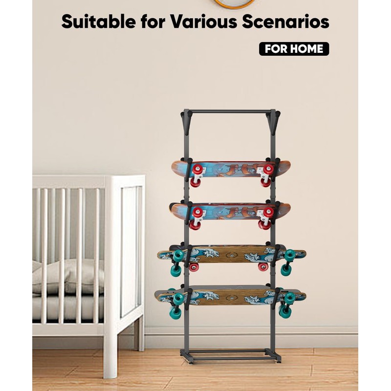 Tuohours Skateboard Racks Floor Stand Holder, Freestanding 5-Tier Skateboard Storage