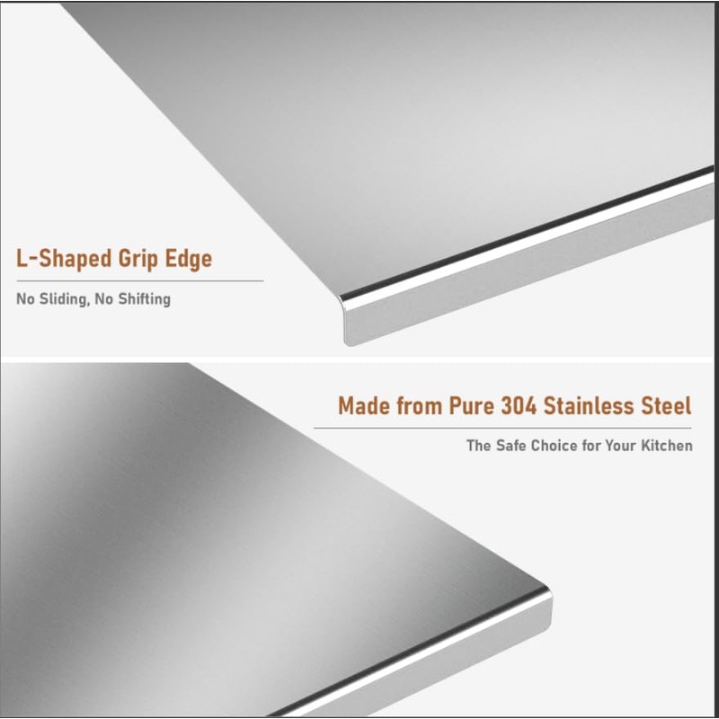 Tcatec 304 Stainless Steel Cutting Board with Rolling Pin, 32"x20"