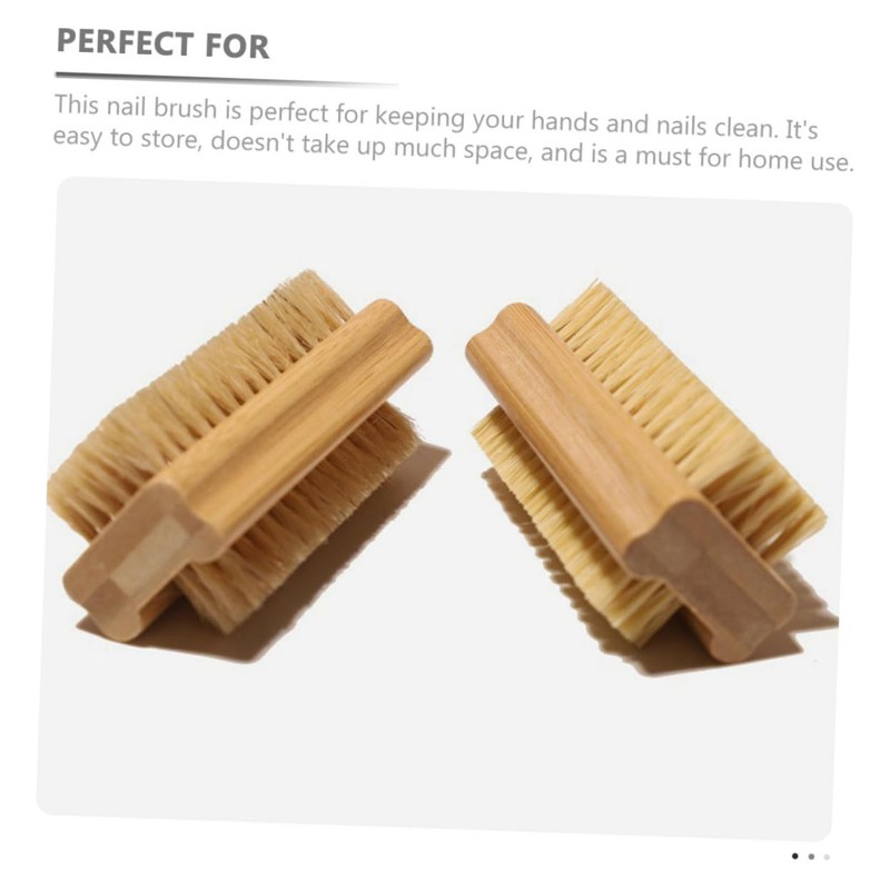 OHPHCALL 2pcs Bamboo Nail Brush Double-sided Cleaning Tool with Sturdy