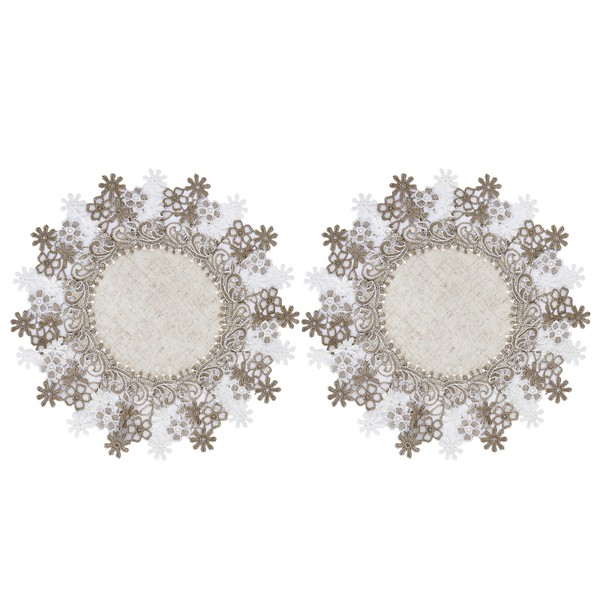 Winotic Natural Neutral Earth Tones Beige Floral Lace Round 15”