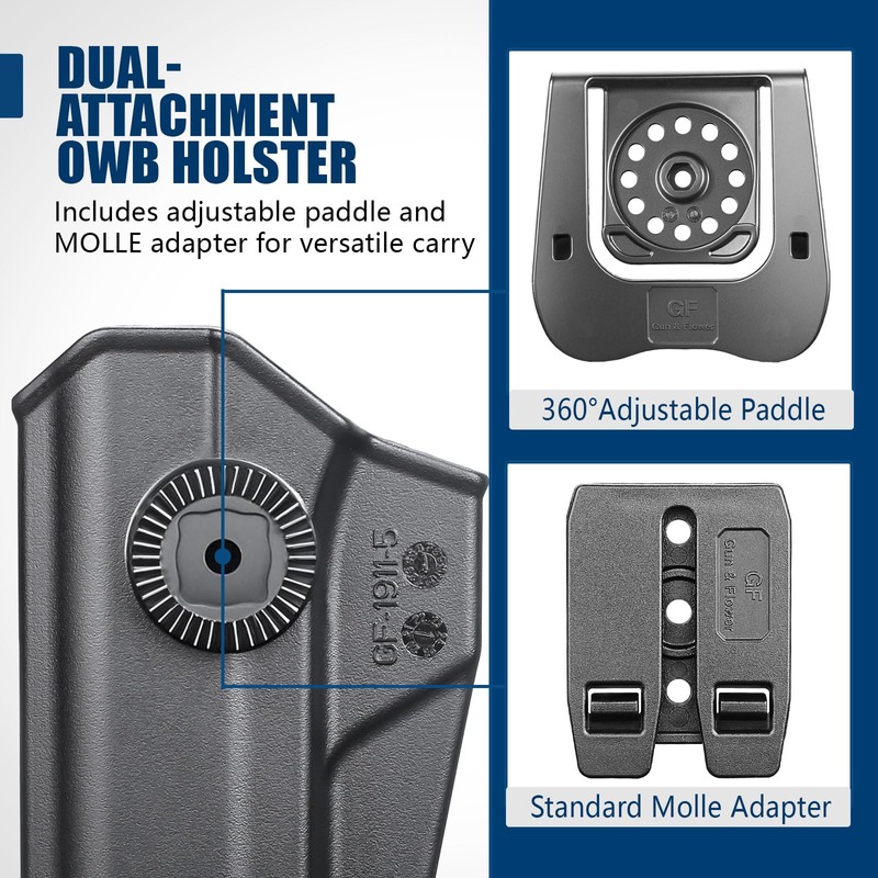 GUN & FLOWER OWB Holster Fit 1911 Colt-Elite Force-Kimber-Springfield-RIA-S&W-Ruger-Taurus-Rock Island