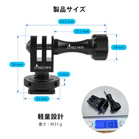 JINGCHEN Aluminum Cold Shoe Adapter Hot Shoe Mount Adapter Action Camera with 1/4 Screw Hole Tripod Mount for gopro series dji osmo action AKASO SLR DSLR Video Camera Accessories