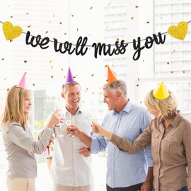 Pre-Strung Retirement Party Decorations - Graduation Farewell Decorations Party,We Will Miss You Banner,Black Going Away Party Decorations for Office Coworker Send Off,Goodbye Teacher Leaving