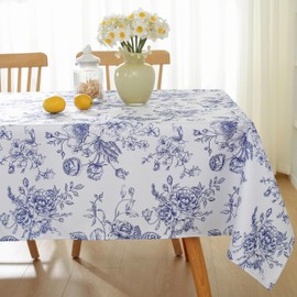 SASTYBALE Blue and White Tablecloth Rectangular, Floral Table Cloth 52"x70"