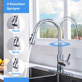 Chrome Kitchen Faucet, Arofa Pull Down 3 Hole Deck Mount Modern Chrome Kitchen Faucets for Sink Single Handle Single Hole Commercial Travel Trailer RV Kitchen Faucet with Pull Down Sprayer