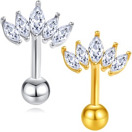 FLYUN CZ Crown Belly Button Ring, Floating Navel Ring, Tiara Gold Belly Ring Dainty Belly Ring Crown Navel Ring Belly Piercing Small Belly Jewelry (10MM, Silver&Gold)