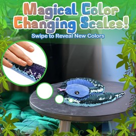 Forest & Twelfth 32” Reversible Sequin Stuffed Snake Toy Flip Sequin Plush Toys to Ignite Imaginations, Plush Jungle Animal Toys for Sensory Play, Ideal for Ages 3+ (32" Blue/Blue)