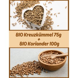 Organic Cumin 75 g + Organic Coriander 100 g Indian Spice Set 175 g Organic Certified DE-ÖKO-039 Cumin Jeera Coriander Set for Kitchen and Tea OmVeda