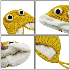 MINGSEECESS - Gorro de punto para niños, con diseño de rana y dibujos animados, con ojos grandes, para bebés y niñas, Grosor: amarillo, Talla única