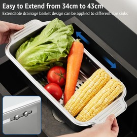 pollock 4 In 1 Collapsible Sink Colander for Kitchen Food Grade 304 Stainless Steel Over the Strainer Extend Drain Basket Washing Vegetable Fruits,Dishes