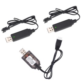 3pcs USB Battery Charging Charger Cable Set, 3.7V Volt SM-2P and 7.4V Volt XH-3P Connectors with Indicator for RC Cars Drones Gel Blasters Bubble Guns
