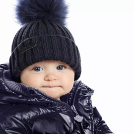 AKA&Co. SALE! AKA&Co. New Baby Boys Navy Knit Beanie Raccoon Fur Pom Pom Hat