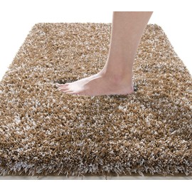Yimobra Fluffy Plush Bath Mat, Super Soft Comfortable Non Slip, Water Absorbent Microfiber Bath Mat, Dries Quickly, Machine Washable Thick Bathroom Floor Rugs for Shower, Light Brown, 43x61 cm