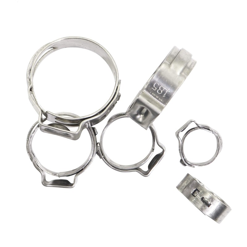 125PCS Single Ear Hose Clamps 7-21mm Sizes 304 Stainless Steel