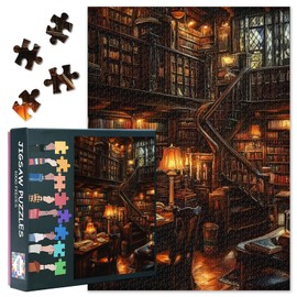 1000 Pieces Old Library Jigsaw Puzzles for Adults Funny Challenging Books and Vintage Reading Lamps Puzzle for Adults Bookshelves Puzzles 1000 Pieces for Family Game Night 27.5"X19.7"