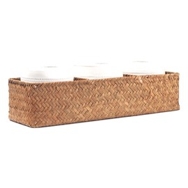DOKOT Seagrass Toilet Tank Basket with 3 Section, Bathroom Toilet Paper Storage Baskets for Organizing (Natural)