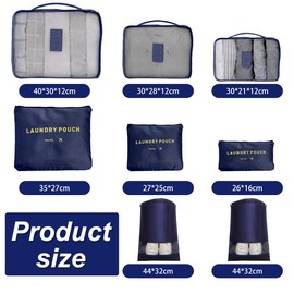 Packing Cubes Set for Travel Suitcases, 8 pcs Travel Organiser Packing Bags for Clothes Shoes Toiletries Travel Luggage Organizers Storage Bags (Blue)