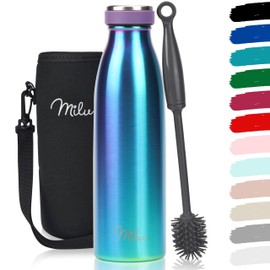 Milu Stainless Steel Drinking Bottle 350 ml, 500 ml, 750 ml, 1 L, 1.5 L - Thermos Flask for Children Adults Leak-Proof Insulated Flask Suitable for Carbonated Drinks - Includes Cleaning Brush (Aurora
