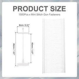 sourcing map 1500Pcs Mini Stitch Gun Fasteners, 40mm/1.57" Micro Fasteners Stitch Gun Refill Quick Clothing Fixer for Clothing Fine Stitch Tag Gun, Clear