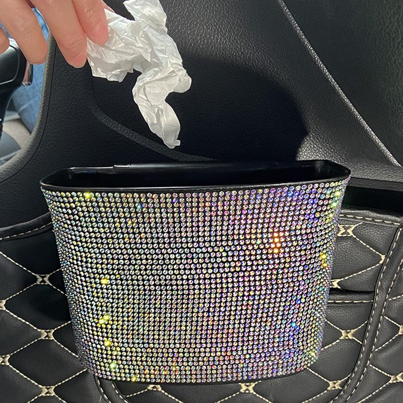 Baceyong Diamond Car Trash Can Creative Personality Hanging Diamante Trash