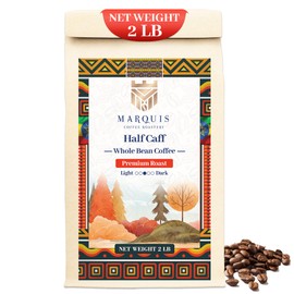 Marquis - Half Caff Coffee, Rich Blend of half Ethiopian Yirgacheffe and Half Decaf French Roast Beans, Fresh Dark Roast with a Fruity Flavor, Premium Half Caff Whole Bean Coffee, 2 lb