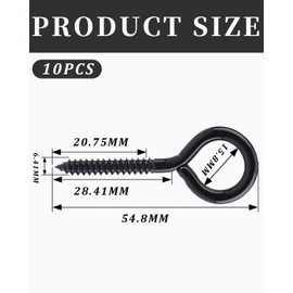 IPNSDON Pack of 10 Black Stainless Steel Eye Bolts, M6 80mm Screw Eyes, Eye Bolts, Eye Hooks for Hammocks, Awnings, Hanging Chairs, Rocking Chairs, Fixing Cables, Hanging Baskets