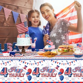 2 Pack Happy 4th of July Tablecloth Decorations - Fourth of July Table Cloth, Plastic Disposable Rectangle Table Cover for Patriotic Independence day Table Decor Party Supplies Favors,108 x 54 Inch