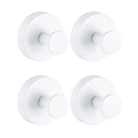 Benvo Suction Cup Hooks No Drill Hooks Stainless Steel Hanging Hooks for Shower, Bathroom, Kitchen to Hang Towels, Robes, Loofah, Waterproof Hooks Mounting on Glass Doors Tile Mirrors(4 Pack, White)