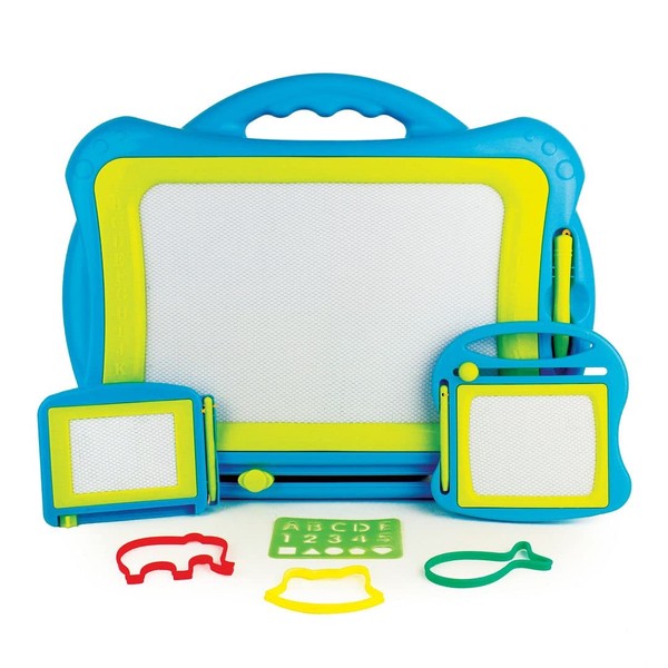 Boley Doodle Boards - 3 Pk Blue & Green Magnetic Drawing Board 4 Pc Stencils Set for Kids - Portable Toddler Writing Tablet & Sketch Pad for Ages 3+