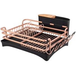 BRIAN & DANY Aluminum Dish Drying Rack, Dish Racks for Kitchen Counter, Dish Drainer with Removable Cutlery Holder & Cup Holder, Unique 360° Swivel Spout Drainboard, 16.5" L x 11.8" W, Golden