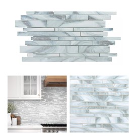 Tenedos HTC285 Silver Cascade Linear Glass Mosaic Tile