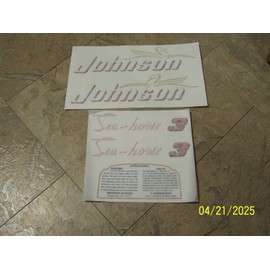 Johnson Sea-Horse Vintage Johnson Sea - Horse 3 HP. Outboard Decal Set Model JW-10 White & Cream