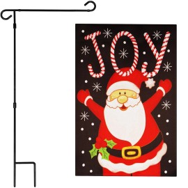 UD_G128 Combo Pack: Garden Flag Stand Black 36 in x 16 in & Garden Flag Christmas Decoration Joyful Santa 12"x18" Double-Sided B