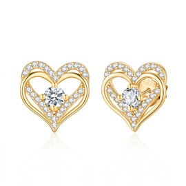 Jrêveinfini Heart Earrings Silver 925 Women Girls Gifts for Women Girls Mum with Gift Box, Sterling Silver Cubic Zirconia, lemon amber